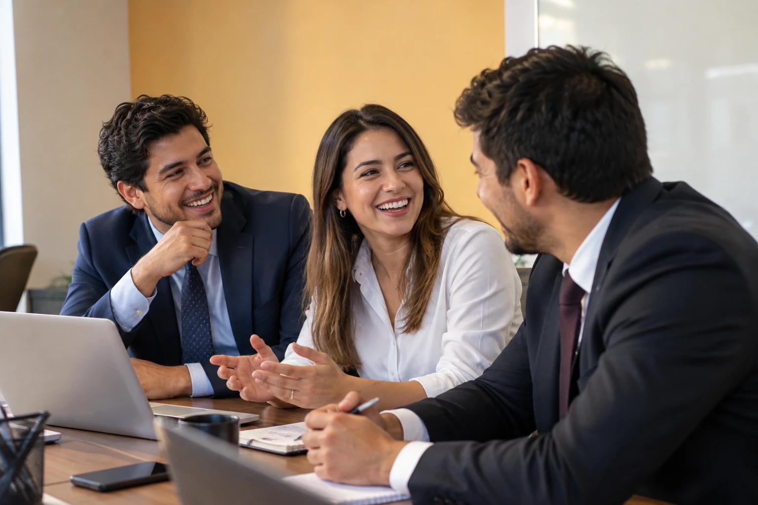 Ejecutivos de Factoring Ahorrochile conversando con una clienta en una reunión